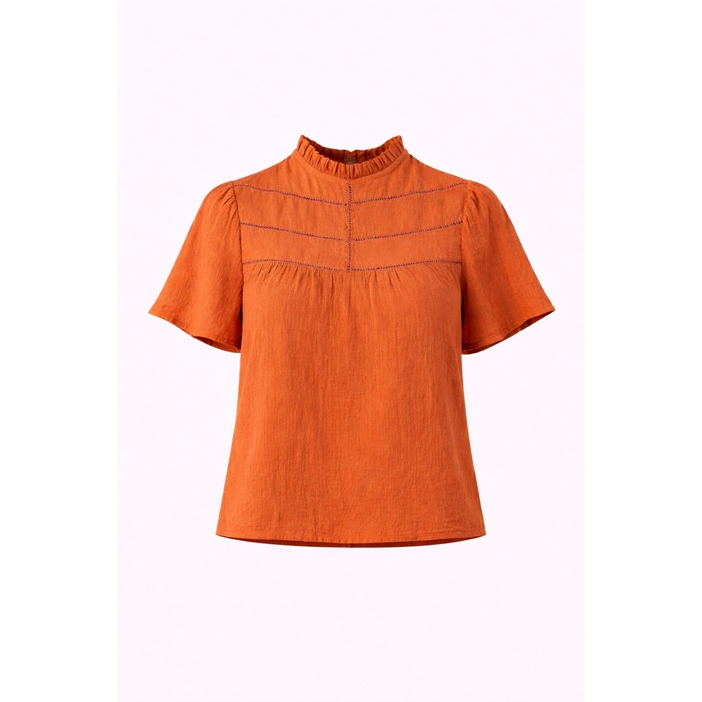 Nanette Lepore Orange Mock Neck Flutter Sleeve Textured Top Size S‎